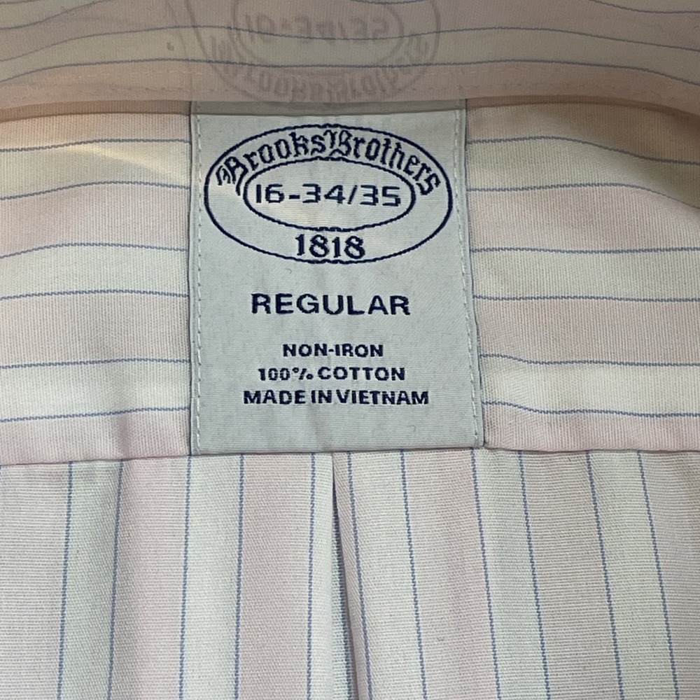 NWT Brooks Brothers 1818 Button Down Shirt Mens 16 34/35 100% Cotton Pink Stripe - Picture 4 of 11